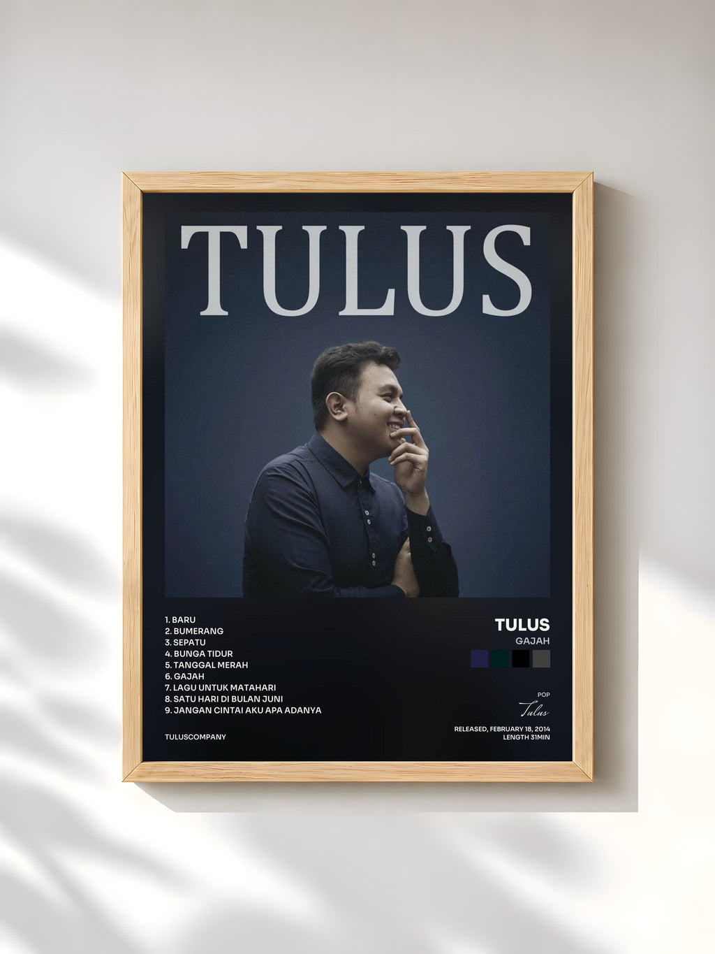 #bois Tableau de l'album Gajah de Tulus, cadre en bois brut, imprimé et encadré en France