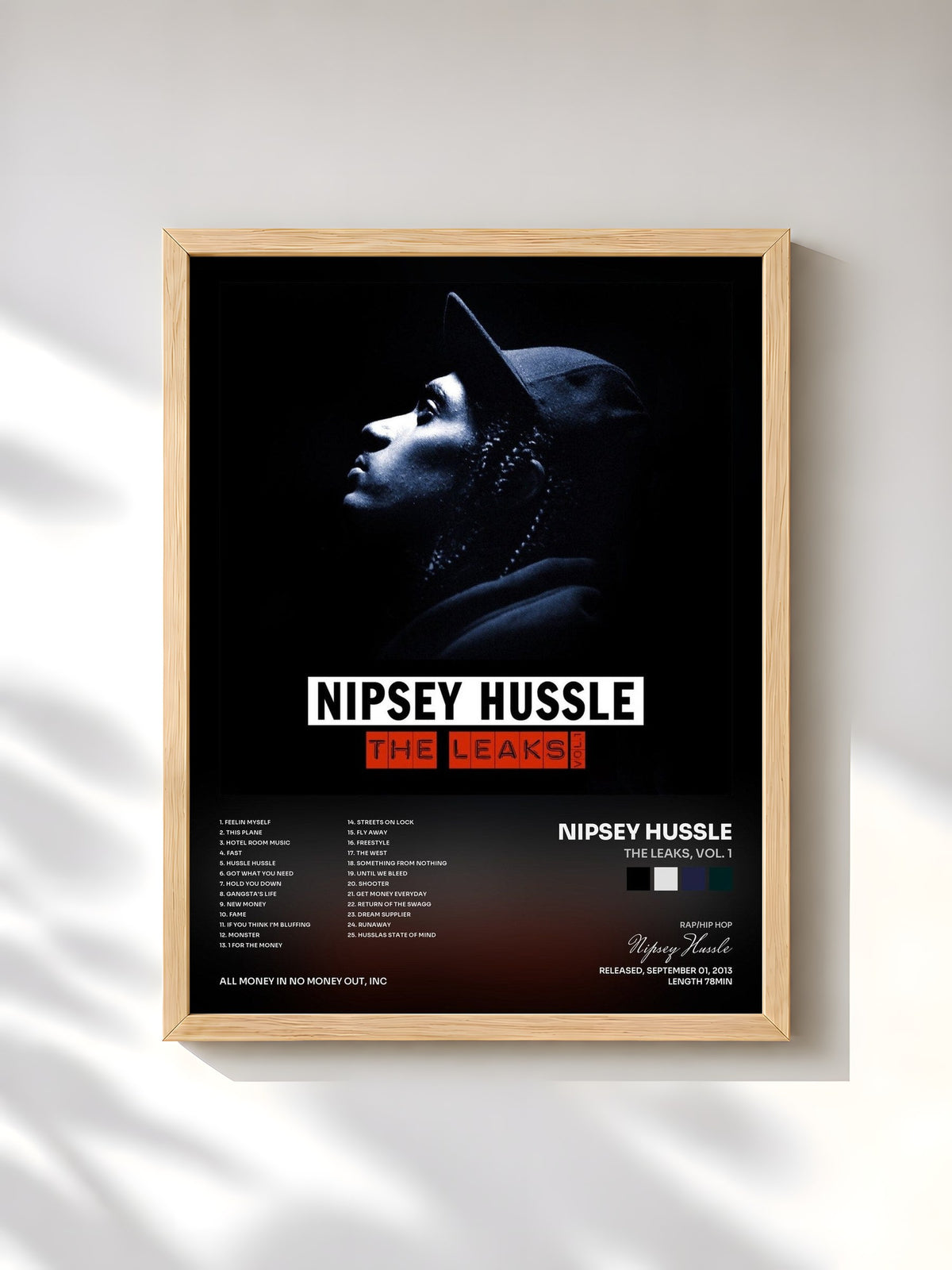 #bois Tableau de l'album The Leaks, Vol. 1 de Nipsey Hussle, cadre en bois brut, imprimé et encadré en France