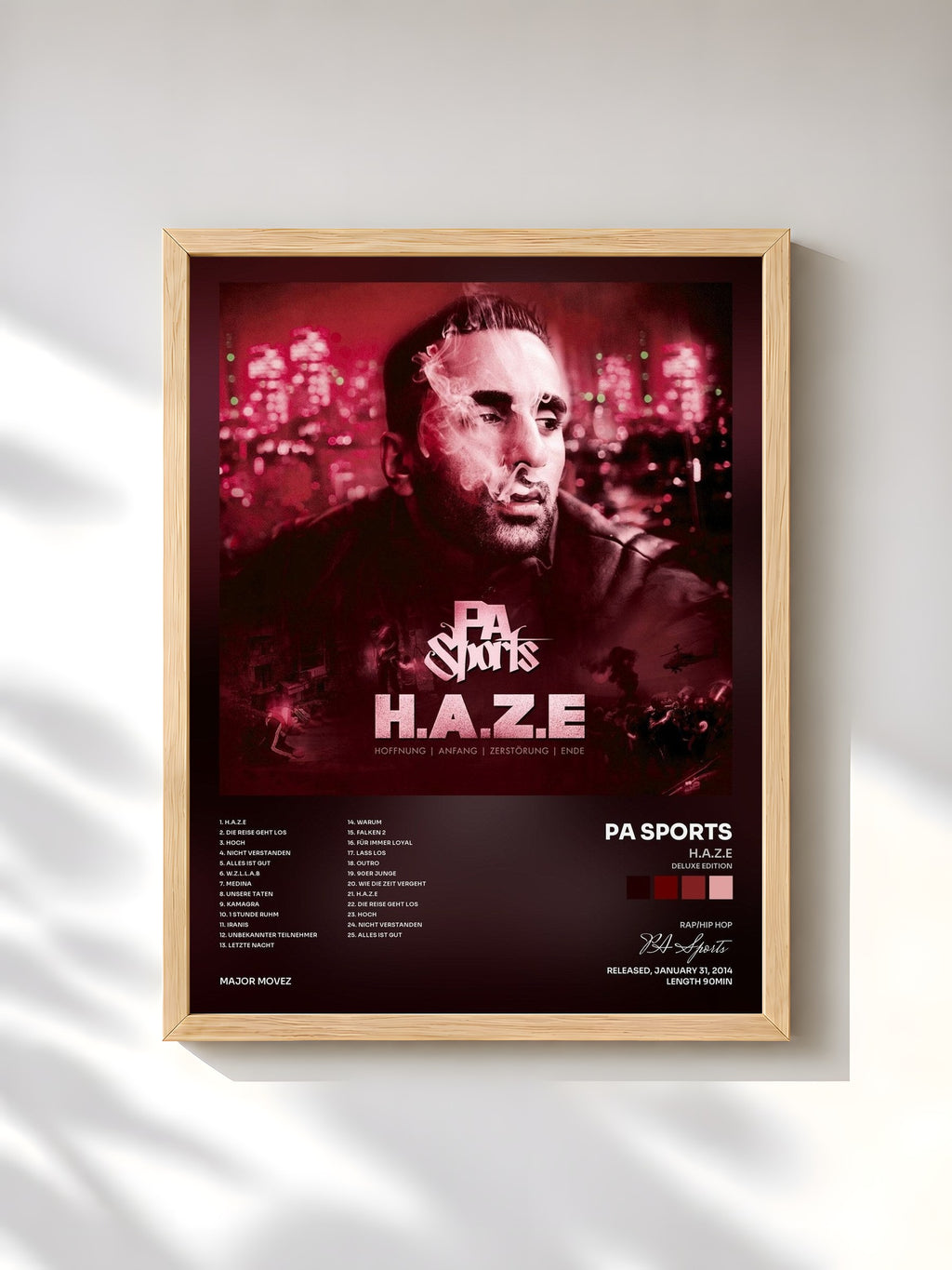 #bois Tableau de l'album H.A.Z.E (Deluxe Edition) de PA Sports, cadre en bois brut, imprimé et encadré en France