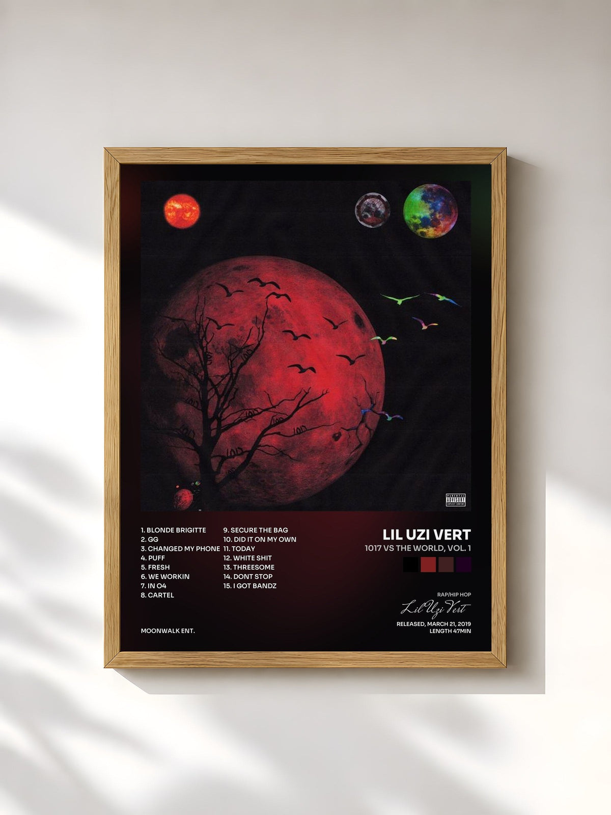 #bois Tableau de l'album 1017 Vs The World, Vol. 1 de Lil Uzi Vert, cadre en bois brut, imprimé et encadré en France
