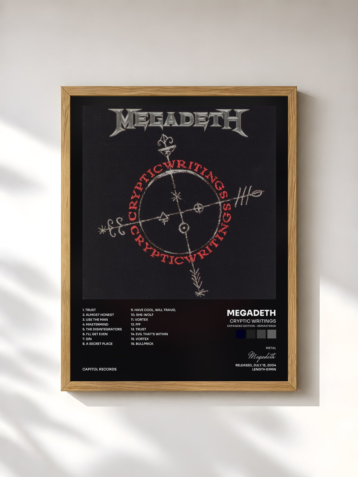 #bois Tableau de l'album Cryptic Writings (Expanded Edition - Remastered) de Megadeth, cadre en bois brut, imprimé et encadré en France