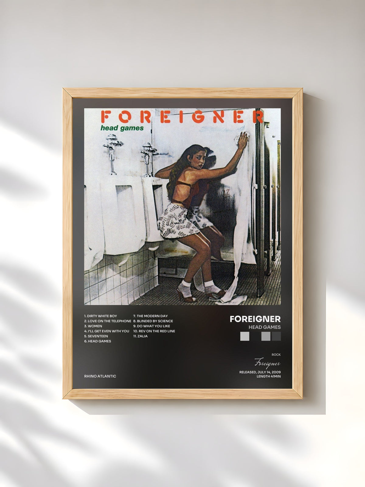 #bois Tableau de l'album Head Games de Foreigner, cadre en bois brut, imprimé et encadré en France