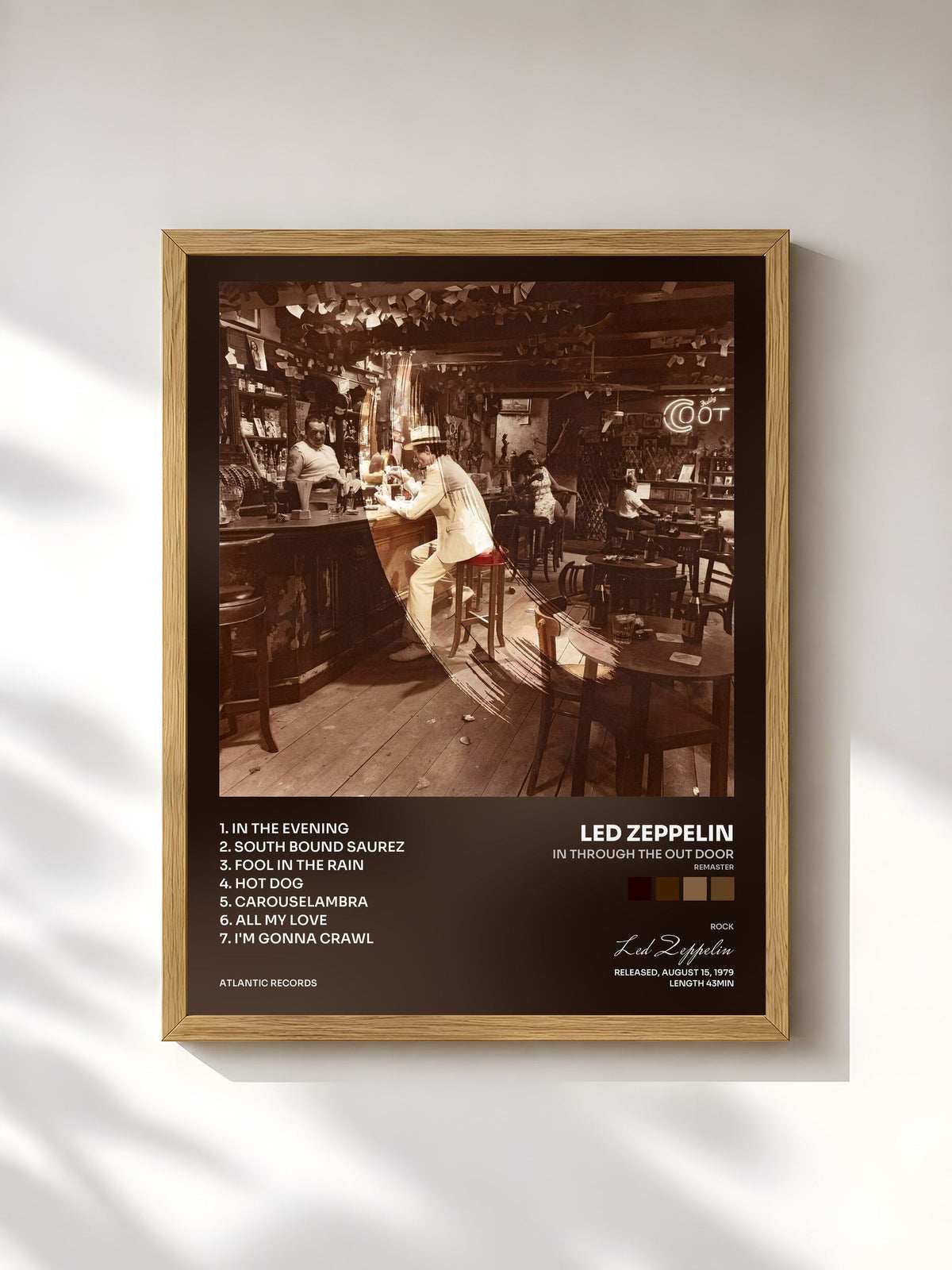 #bois Tableau de l'album In Through the out Door (Remaster) de Led Zeppelin, cadre en bois brut, imprimé et encadré en France