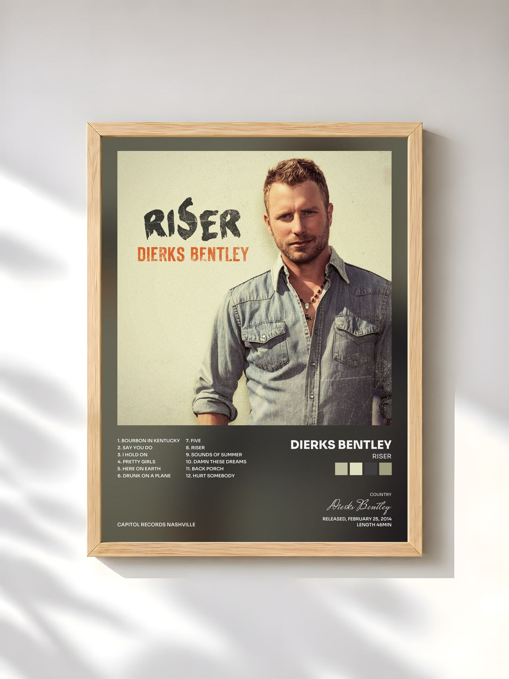 #bois Tableau de l'album RISER de Dierks Bentley, cadre en bois brut, imprimé et encadré en France