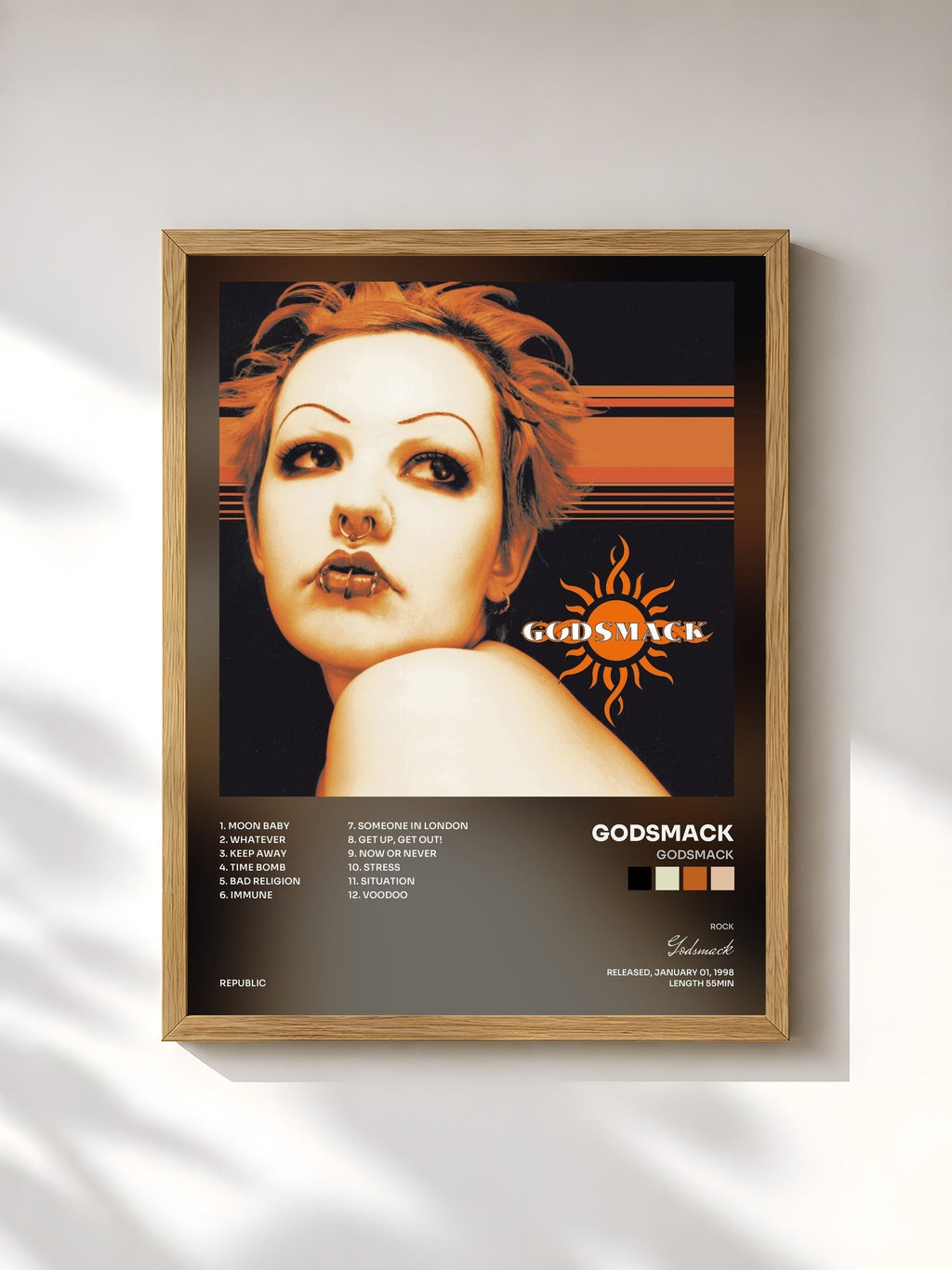 #bois Tableau de l'album Godsmack de Godsmack, cadre en bois brut, imprimé et encadré en France