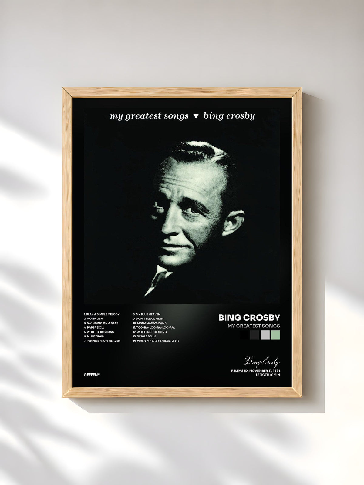 #bois Tableau de l'album My Greatest Songs de Bing Crosby, cadre en bois brut, imprimé et encadré en France