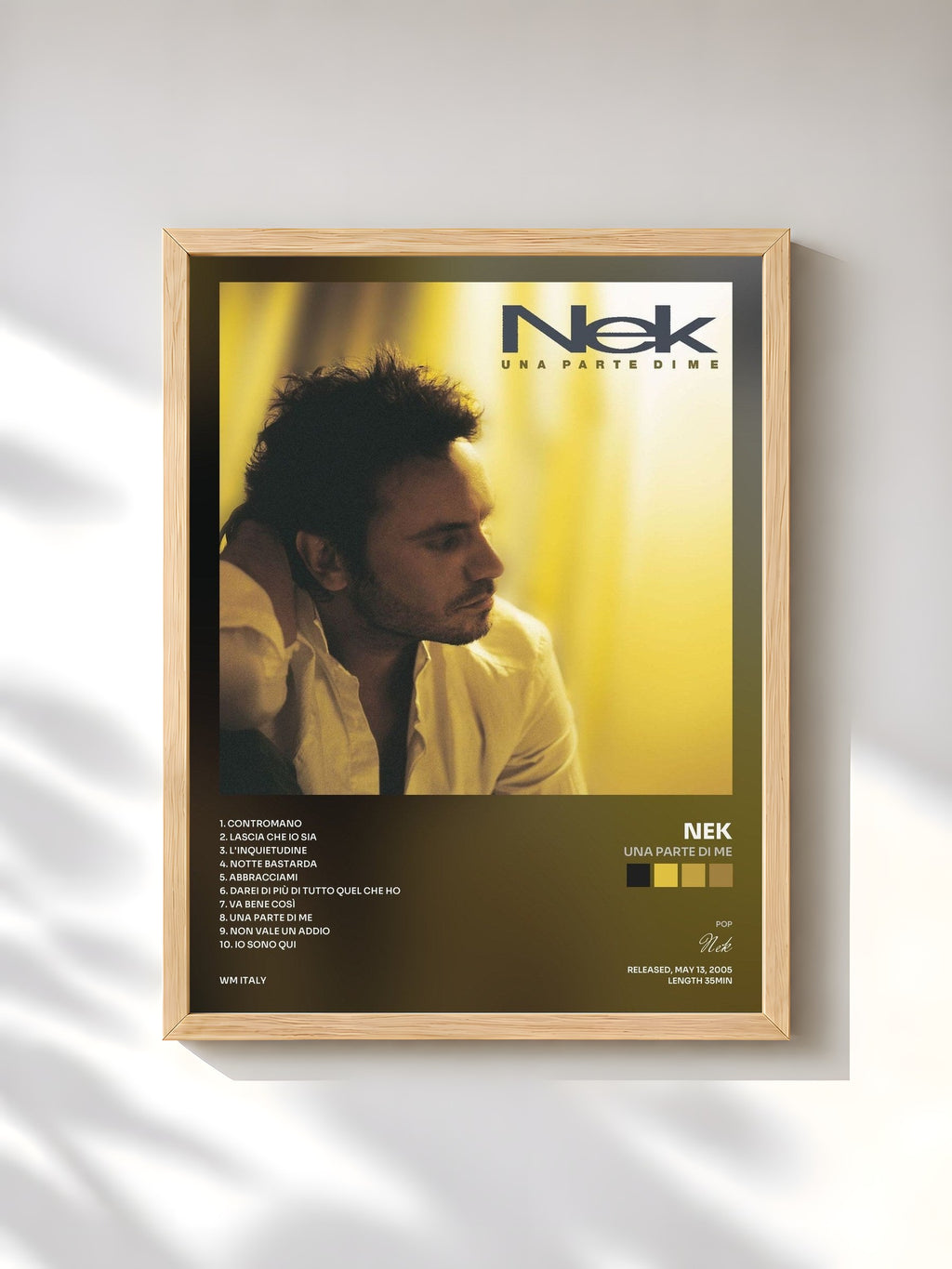 #bois Tableau de l'album Una parte di me de Nek, cadre en bois brut, imprimé et encadré en France