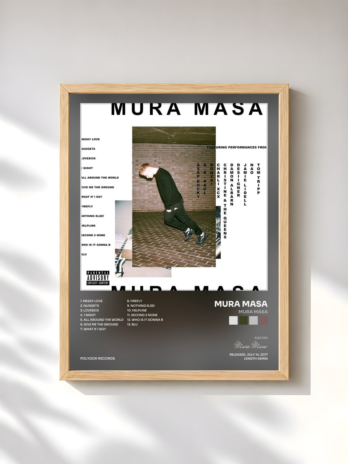 #bois Tableau de l'album Mura Masa de Mura Masa, cadre en bois brut, imprimé et encadré en France