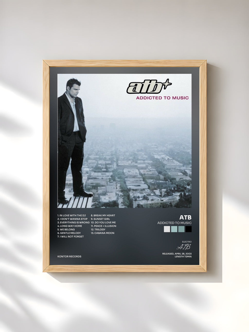 #bois Tableau de l'album Addicted to Music de ATB, cadre en bois brut, imprimé et encadré en France