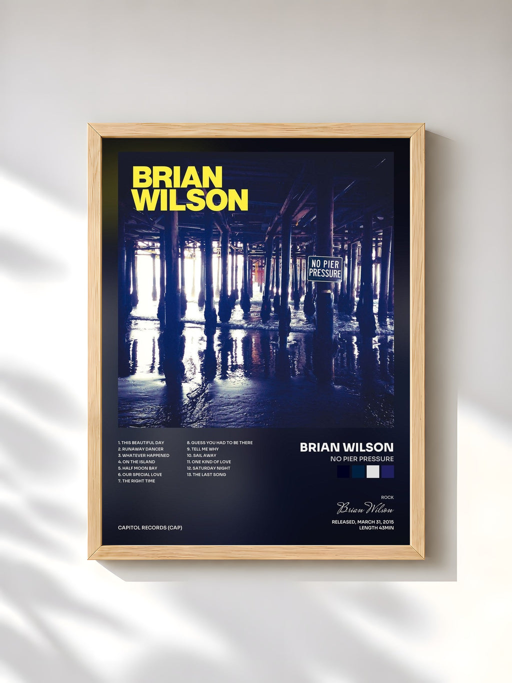 #bois Tableau de l'album No Pier Pressure de Brian Wilson, cadre en bois brut, imprimé et encadré en France
