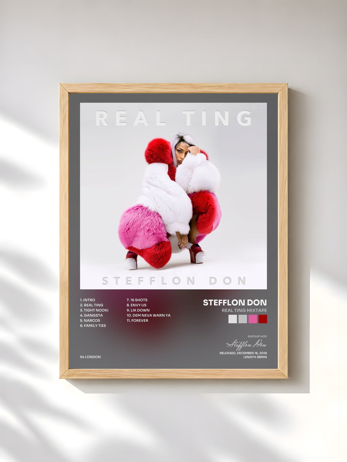 #bois Tableau de l'album Real Ting Mixtape de Stefflon Don, cadre en bois brut, imprimé et encadré en France