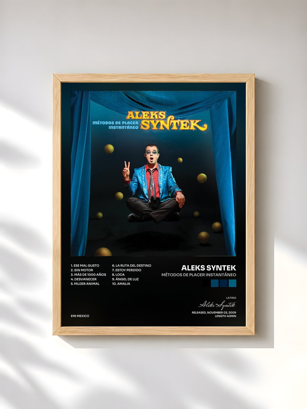 #bois Tableau de l'album Métodos De Placer Instantáneo de Aleks Syntek, cadre en bois brut, imprimé et encadré en France