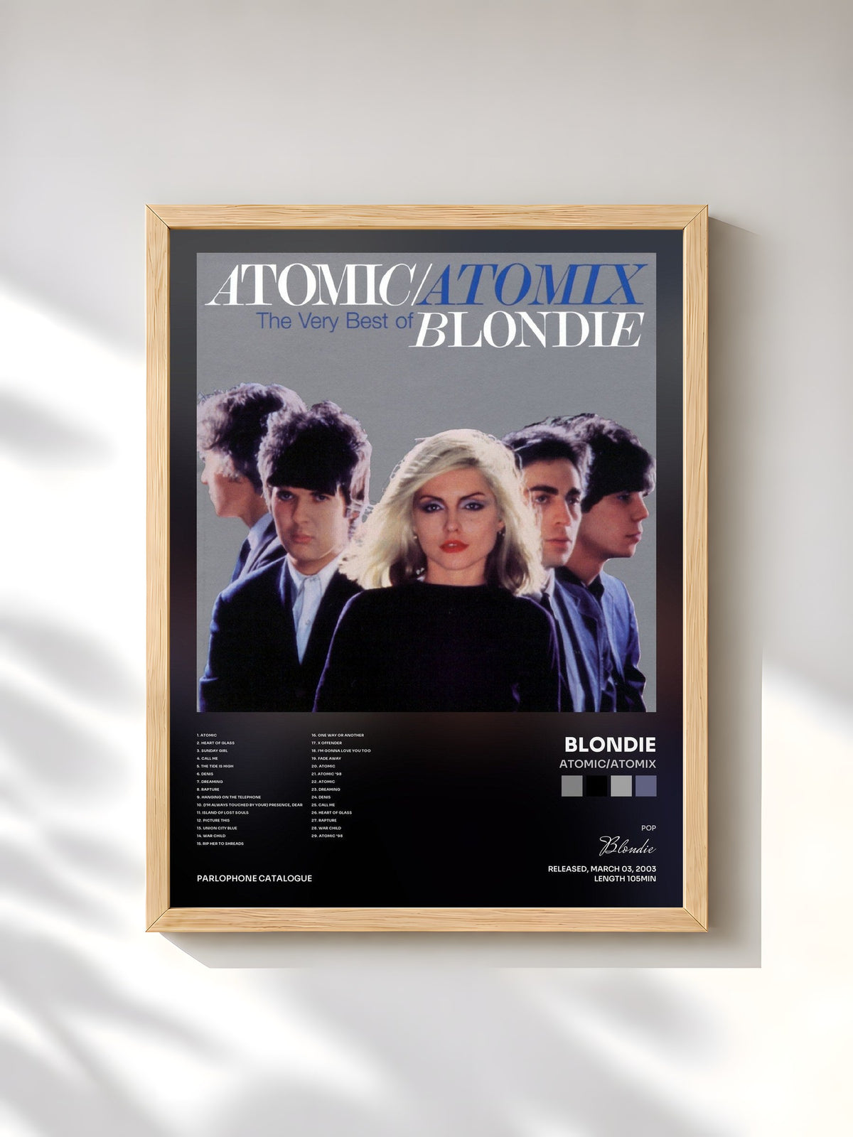 #bois Tableau de l'album Atomic/Atomix de Blondie, cadre en bois brut, imprimé et encadré en France