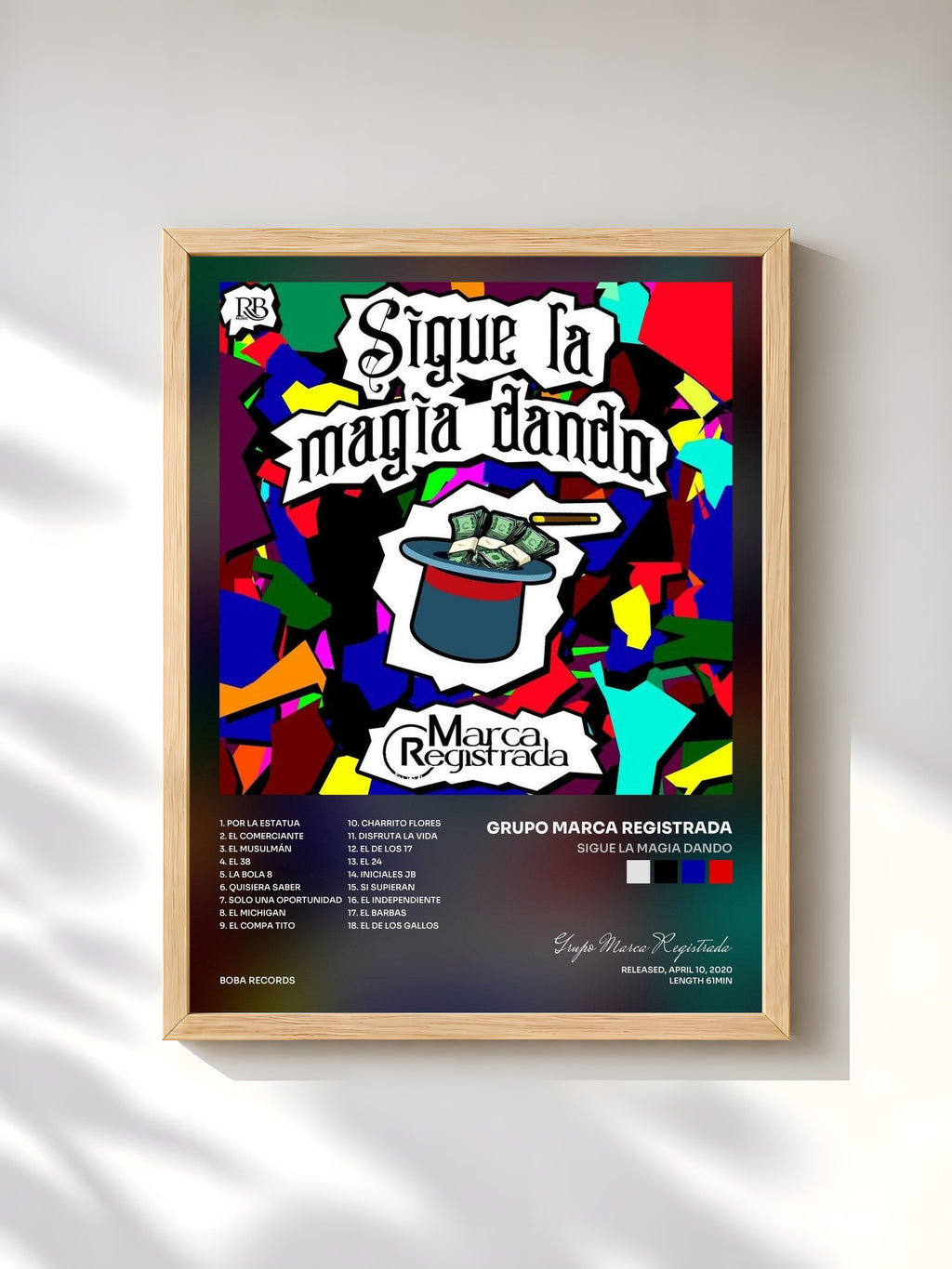 #bois Tableau de l'album Sigue La Magia Dando de Grupo Marca Registrada, cadre en bois brut, imprimé et encadré en France