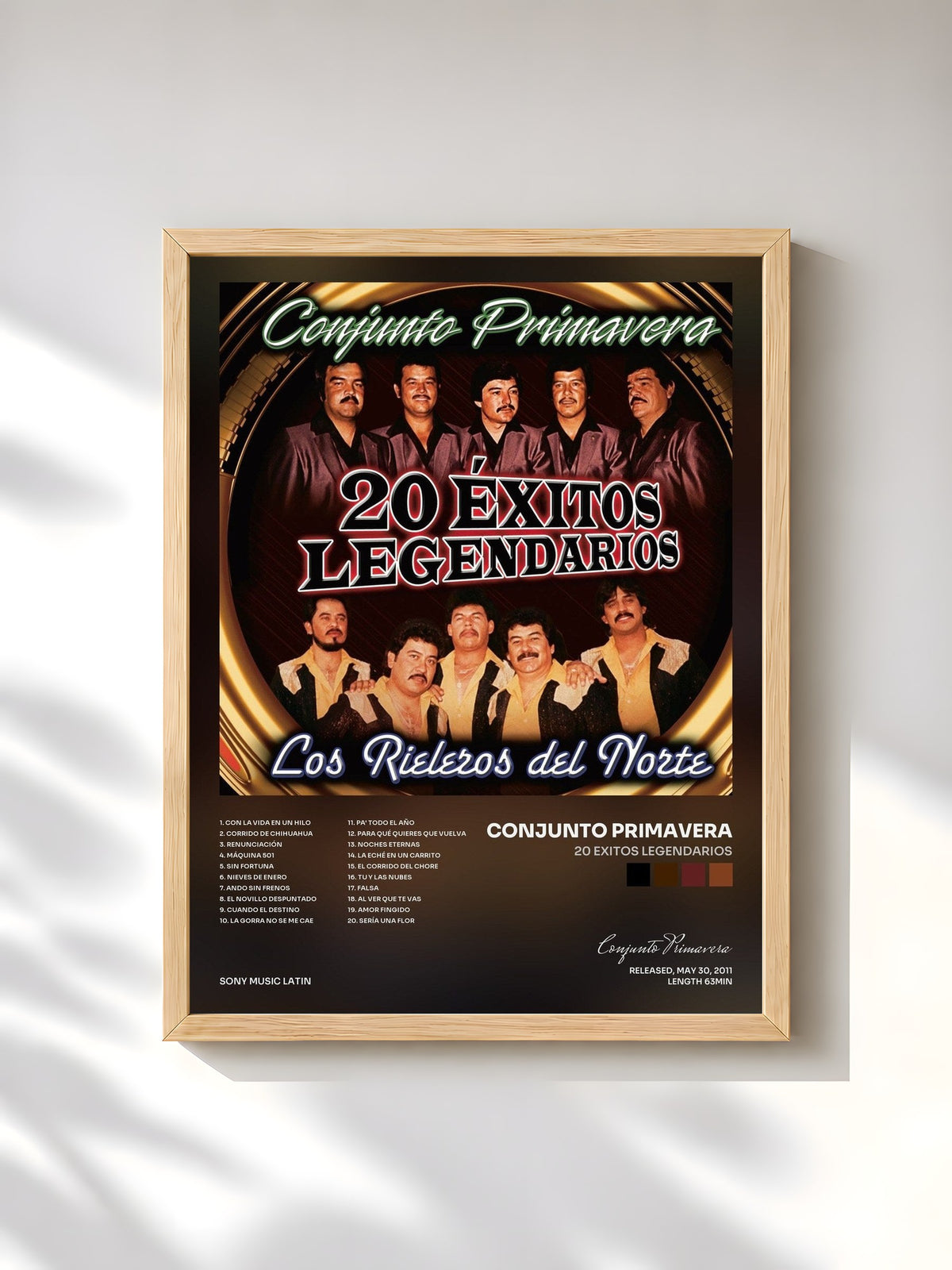 #bois Tableau de l'album 20 Exitos Legendarios de Conjunto Primavera, cadre en bois brut, imprimé et encadré en France