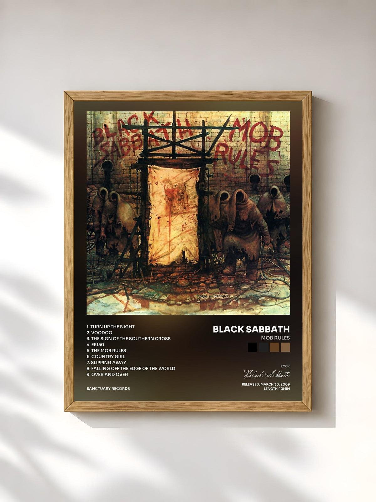 #bois Tableau de l'album Mob Rules de Black Sabbath, cadre en bois brut, imprimé et encadré en France