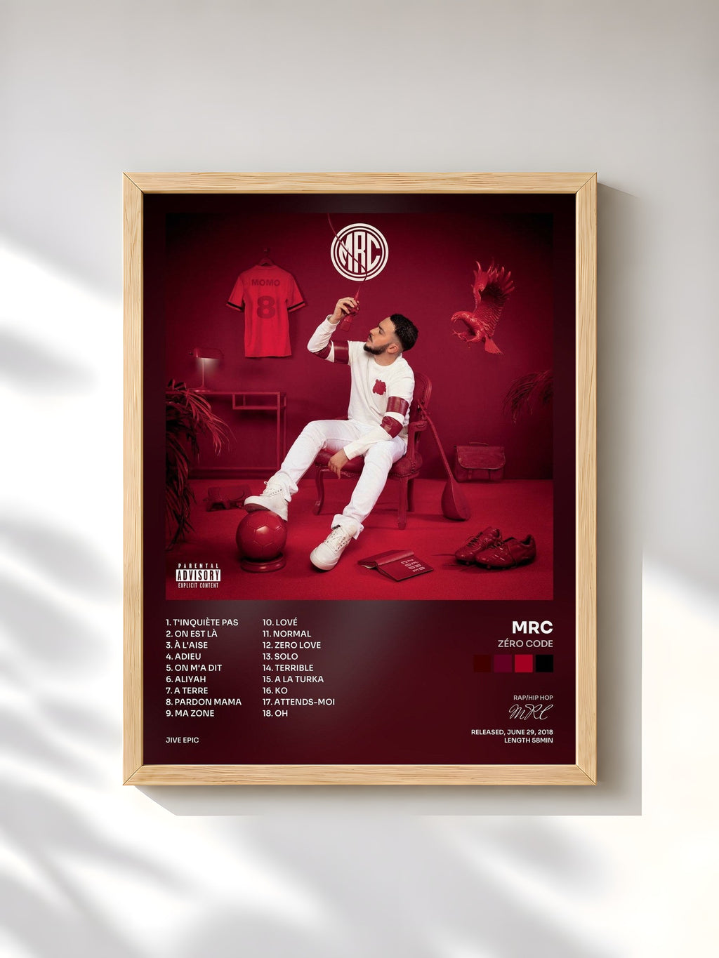 #bois Tableau de l'album Zéro Code de MRC, cadre en bois brut, imprimé et encadré en France