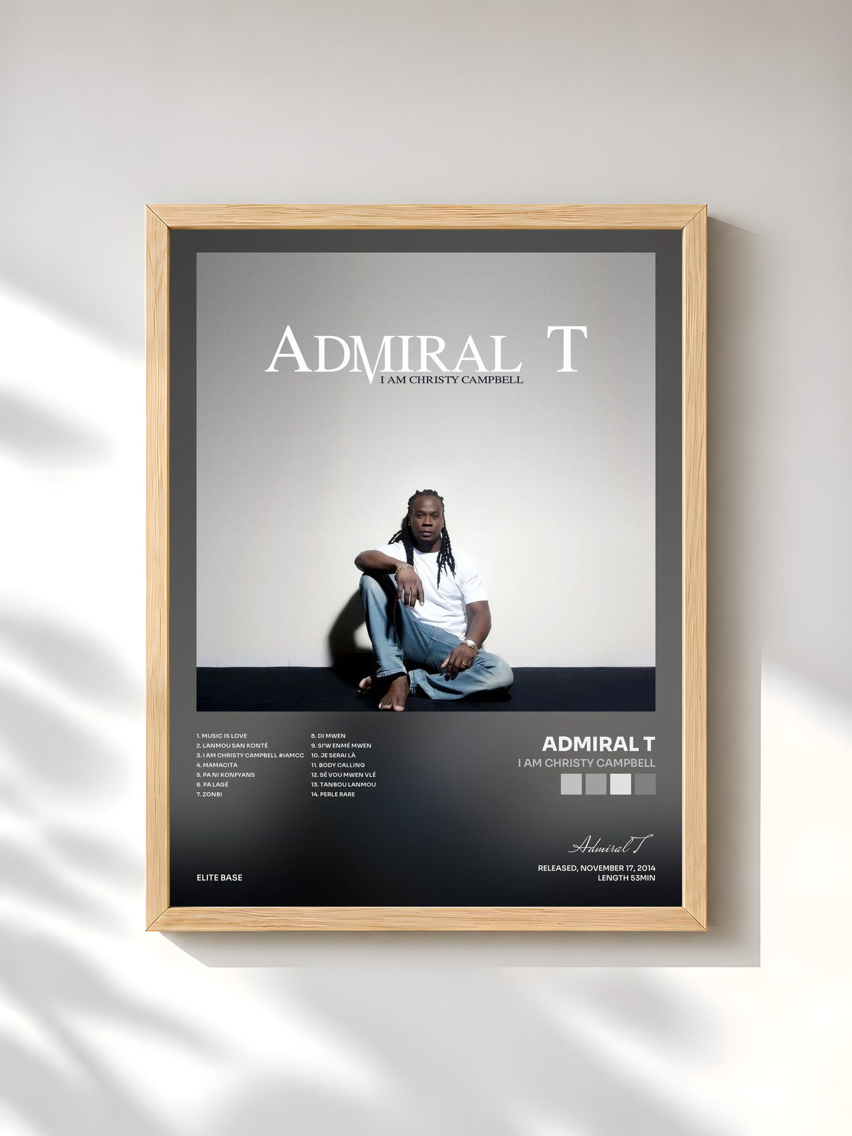 #bois Tableau de l'album I Am Christy Campbell de Admiral T, cadre en bois brut, imprimé et encadré en France