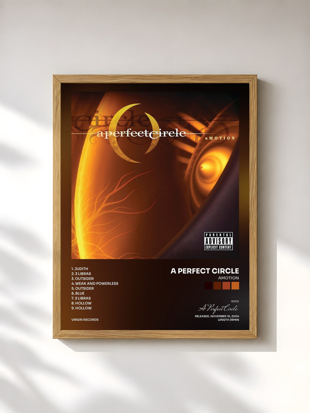 #bois Tableau de l'album aMOTION de A Perfect Circle, cadre en bois brut, imprimé et encadré en France