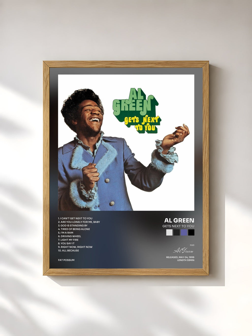 #bois Tableau de l'album Gets Next to You de Al Green, cadre en bois brut, imprimé et encadré en France