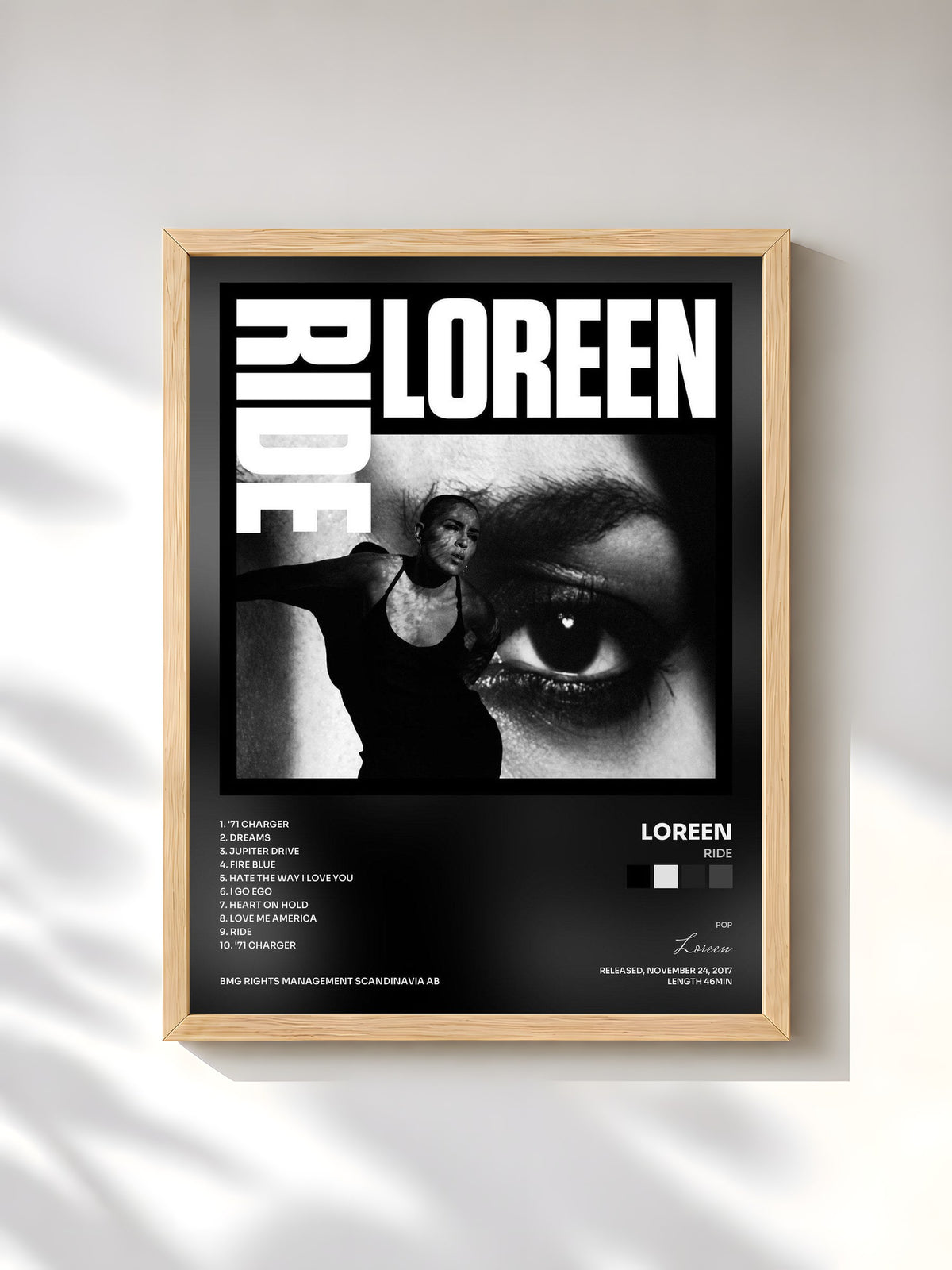 #bois Tableau de l'album Ride de Loreen, cadre en bois brut, imprimé et encadré en France
