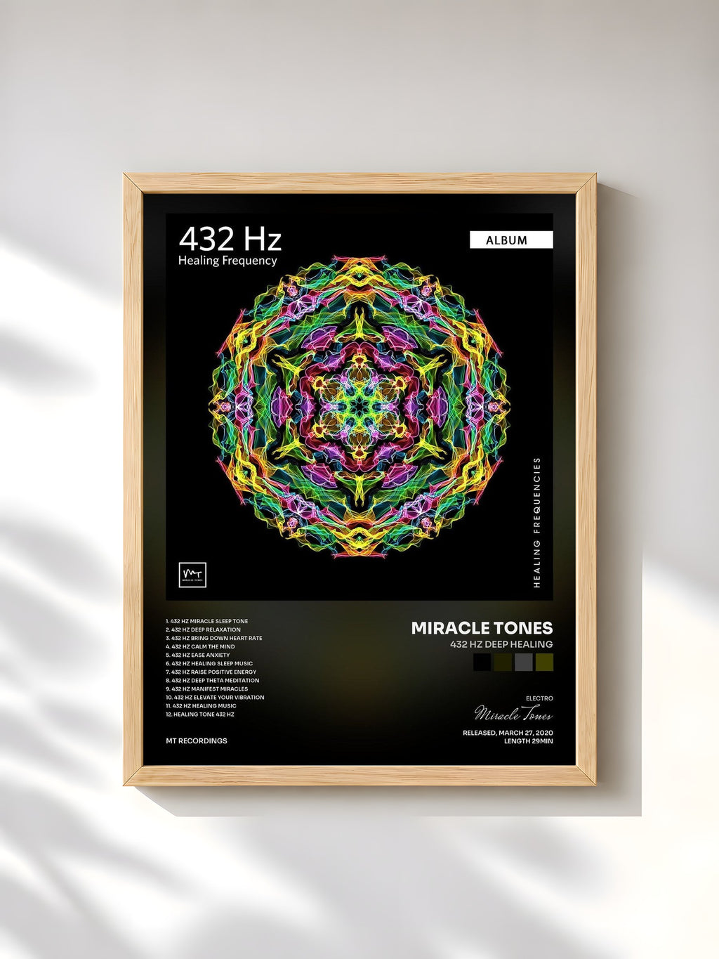 #bois Tableau de l'album 432 Hz Deep Healing de Miracle Tones, cadre en bois brut, imprimé et encadré en France