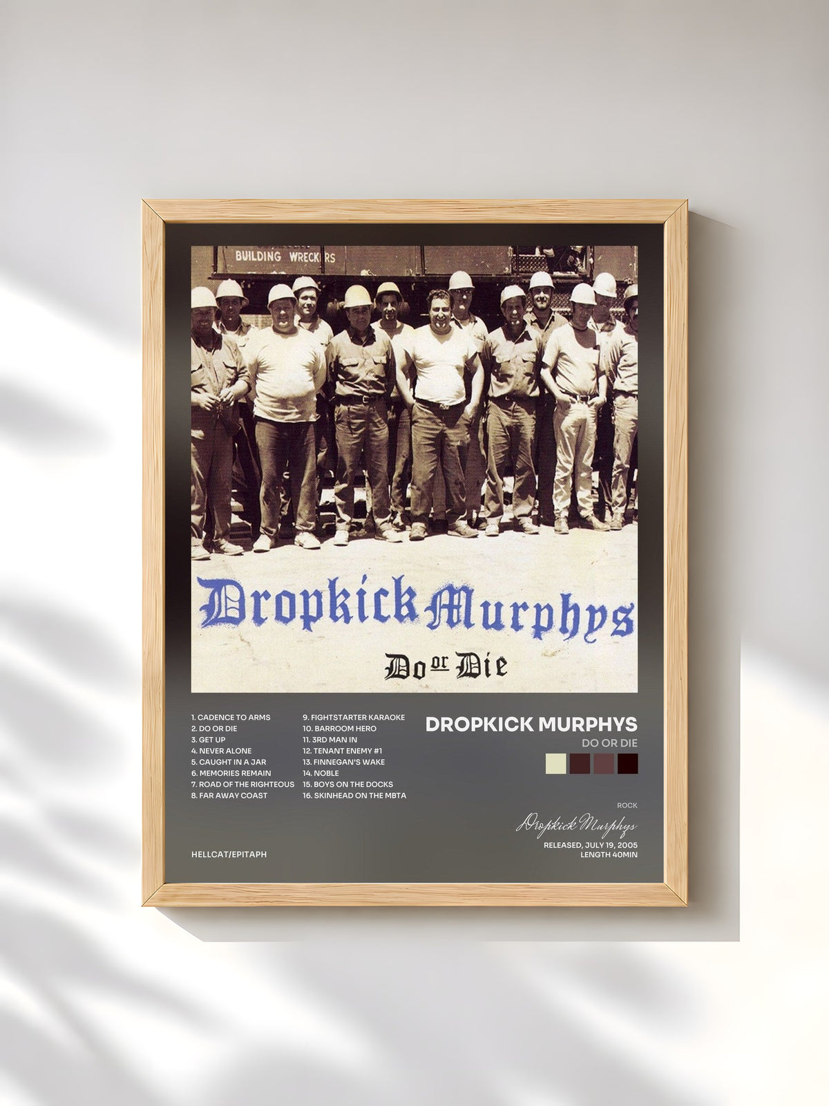 #bois Tableau de l'album Do Or Die de Dropkick Murphys, cadre en bois brut, imprimé et encadré en France