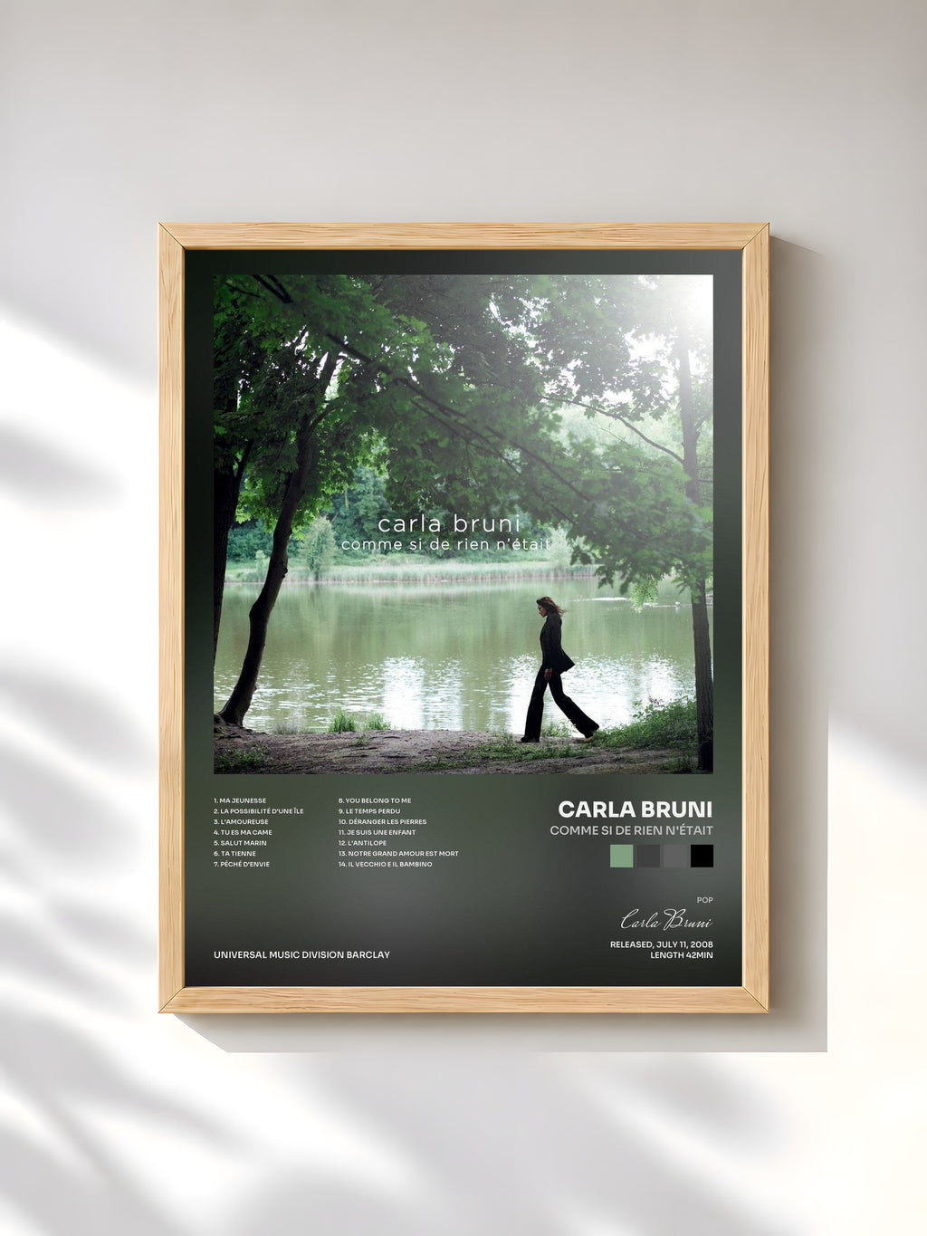 #bois Tableau de l'album Comme si de rien n'était de Carla Bruni, cadre en bois brut, imprimé et encadré en France