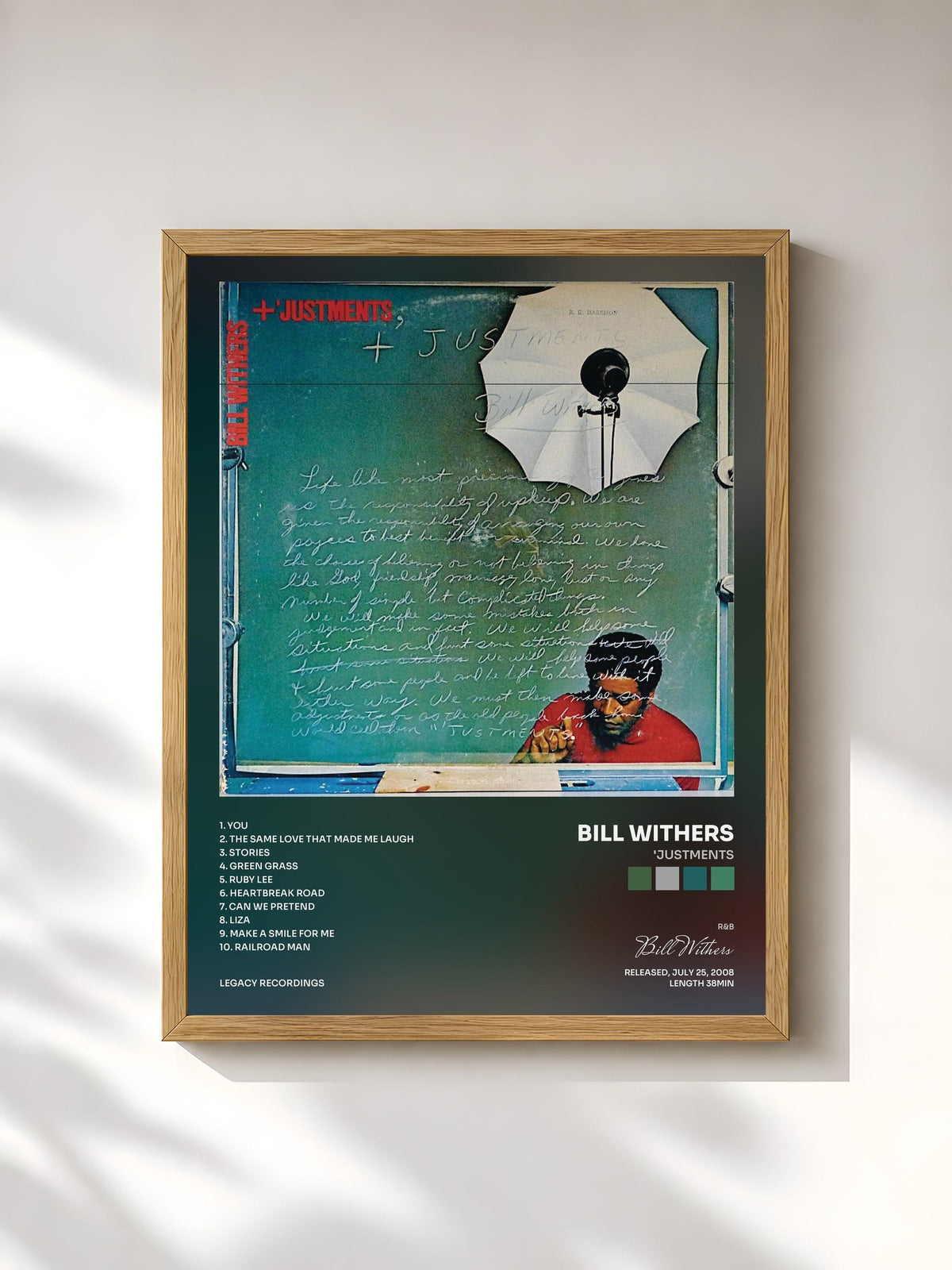 #bois Tableau de l'album 'Justments de Bill Withers, cadre en bois brut, imprimé et encadré en France