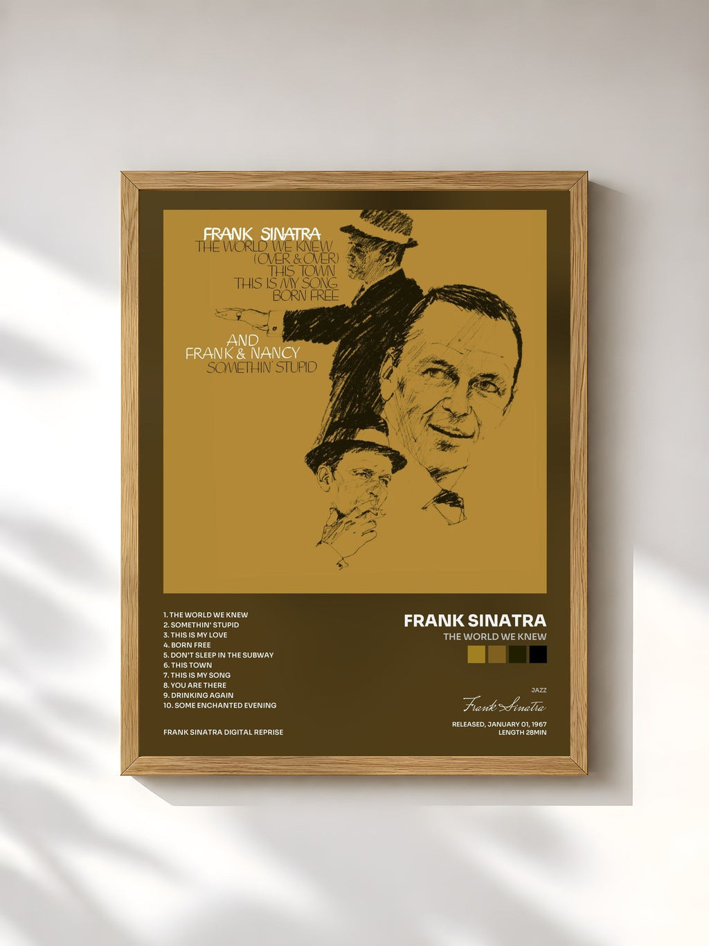 #bois Tableau de l'album The World We Knew de Frank Sinatra, cadre en bois brut, imprimé et encadré en France