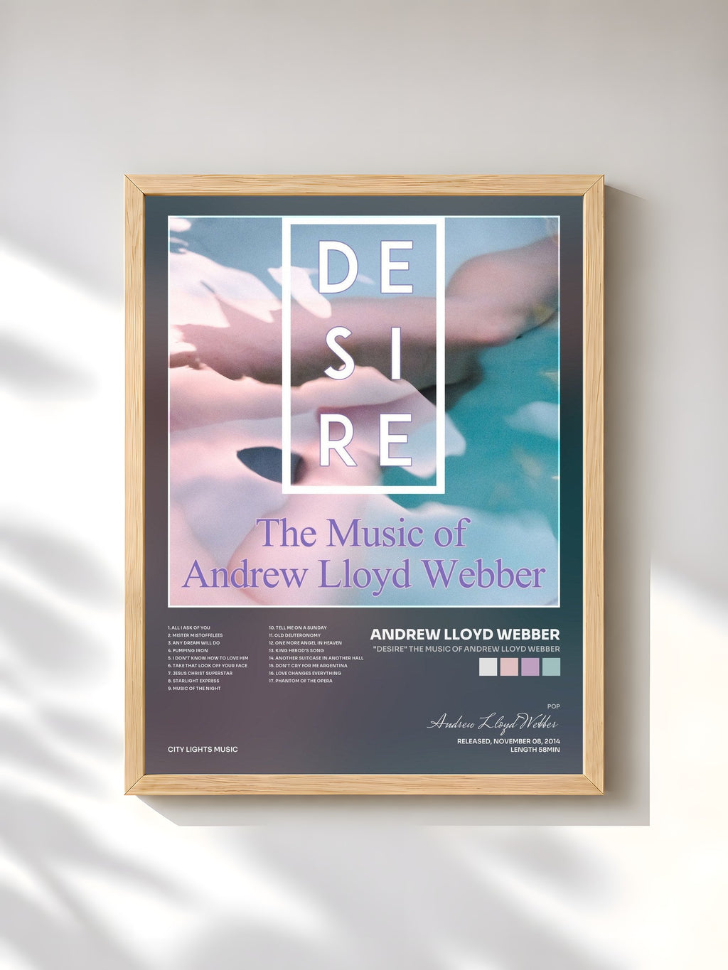 #bois Tableau de l'album "Desire" The Music of Andrew Lloyd Webber de Andrew Lloyd Webber, cadre en bois brut, imprimé et encadré en France