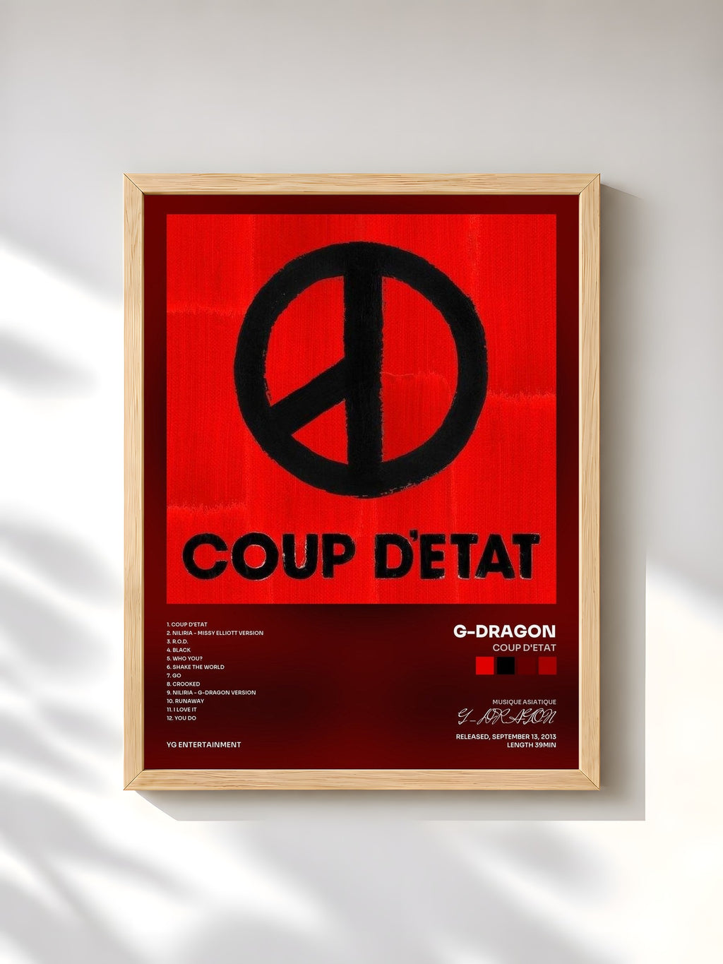 #bois Tableau de l'album COUP D'ETAT de G-DRAGON, cadre en bois brut, imprimé et encadré en France