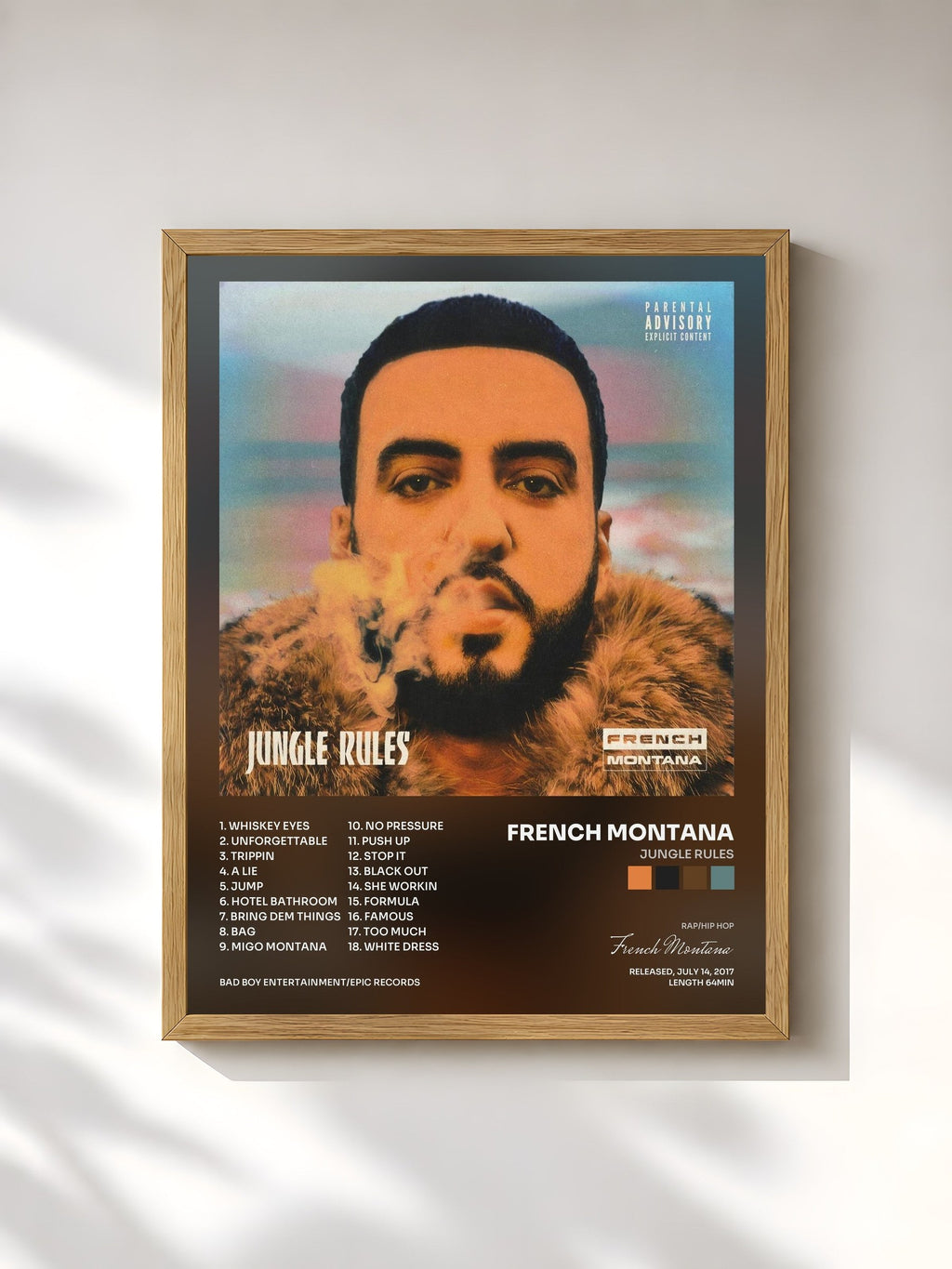 #bois Tableau de l'album Jungle Rules de French Montana, cadre en bois brut, imprimé et encadré en France