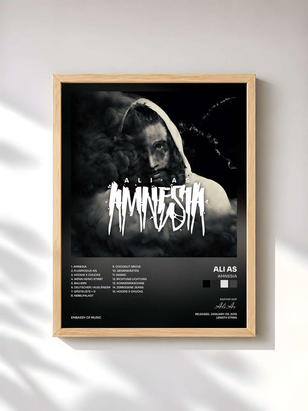 #bois Tableau de l'album Amnesia de Ali As, cadre en bois brut, imprimé et encadré en France