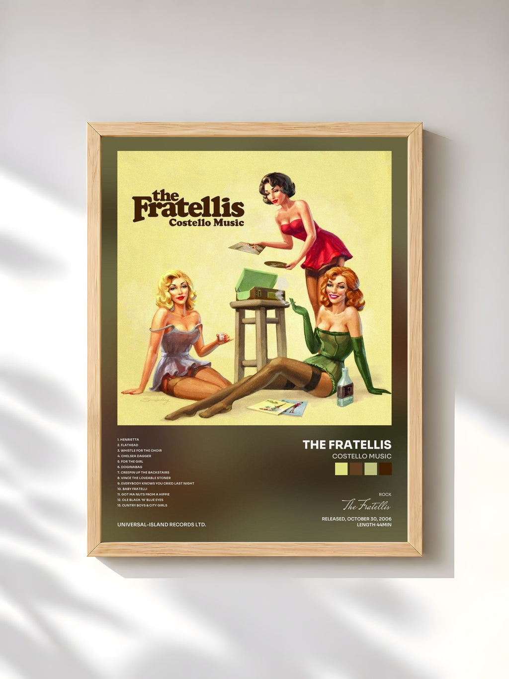 #bois Tableau de l'album Costello Music de The Fratellis, cadre en bois brut, imprimé et encadré en France