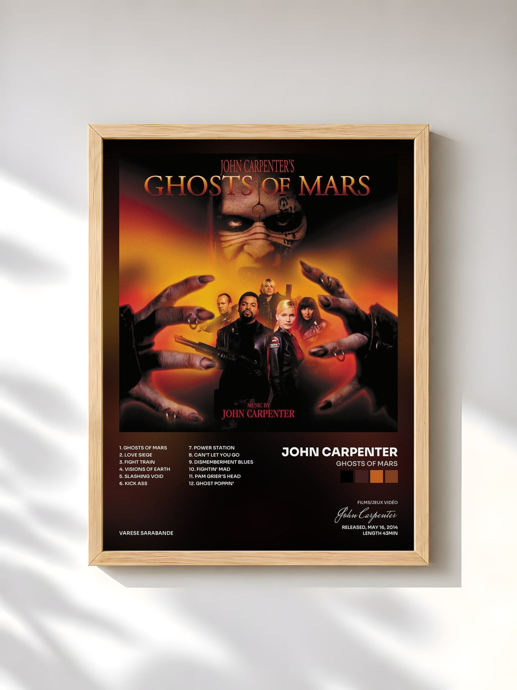 #bois Tableau de l'album Ghosts Of Mars de John Carpenter, cadre en bois brut, imprimé et encadré en France