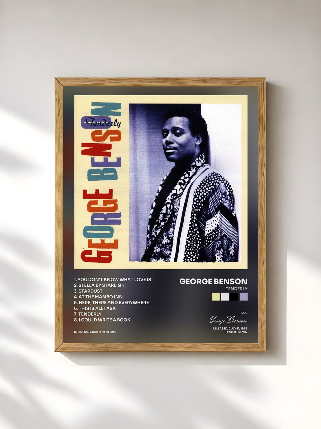 #bois Tableau de l'album Tenderly de George Benson, cadre en bois brut, imprimé et encadré en France