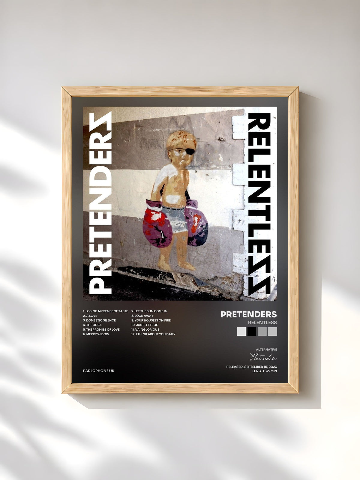 #bois Tableau de l'album Relentless de Pretenders, cadre en bois brut, imprimé et encadré en France