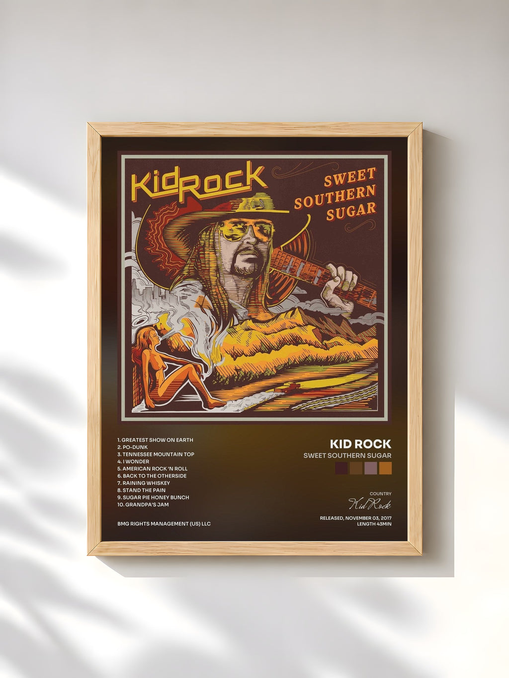 #bois Tableau de l'album Sweet Southern Sugar de Kid Rock, cadre en bois brut, imprimé et encadré en France