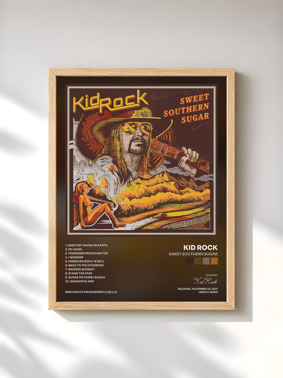 #bois Tableau de l'album Sweet Southern Sugar de Kid Rock, cadre en bois brut, imprimé et encadré en France