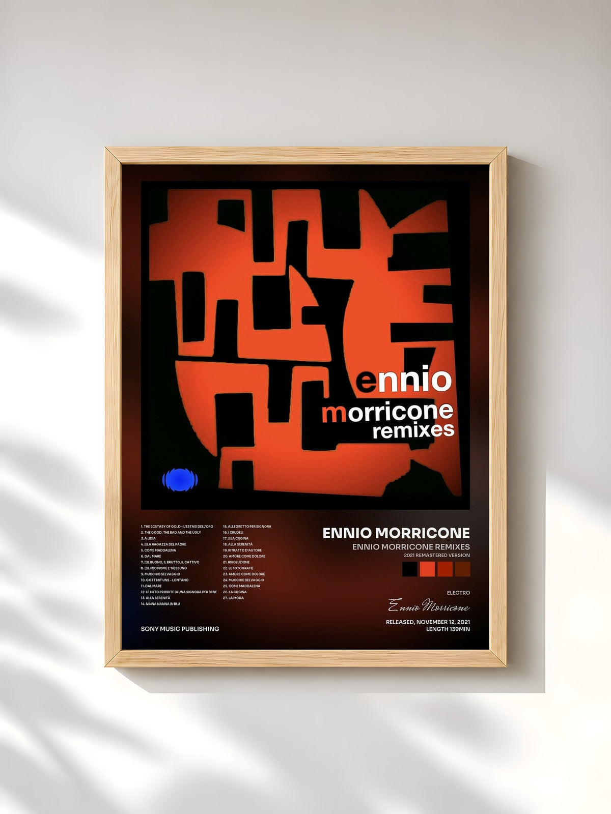 #bois Tableau de l'album Ennio Morricone Remixes (2021 Remastered Version) de Ennio Morricone, cadre en bois brut, imprimé et encadré en France