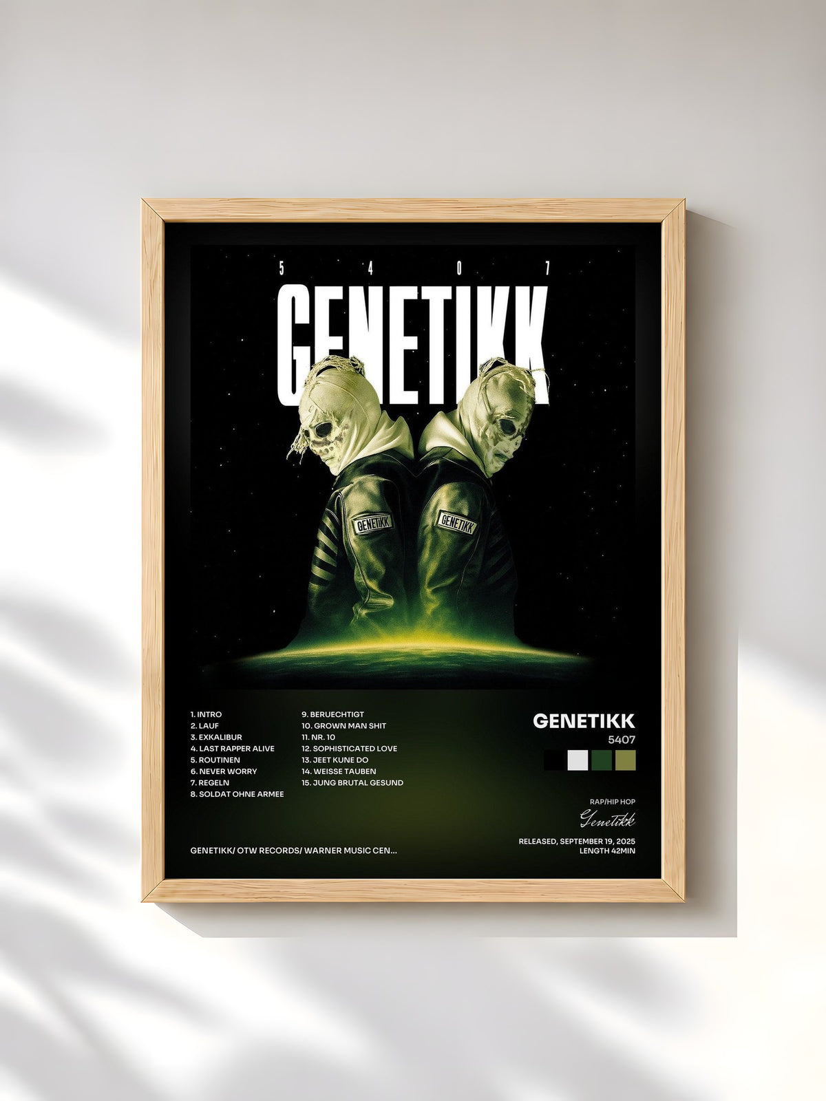 #bois Tableau de l'album 5407 de Genetikk, cadre en bois brut, imprimé et encadré en France