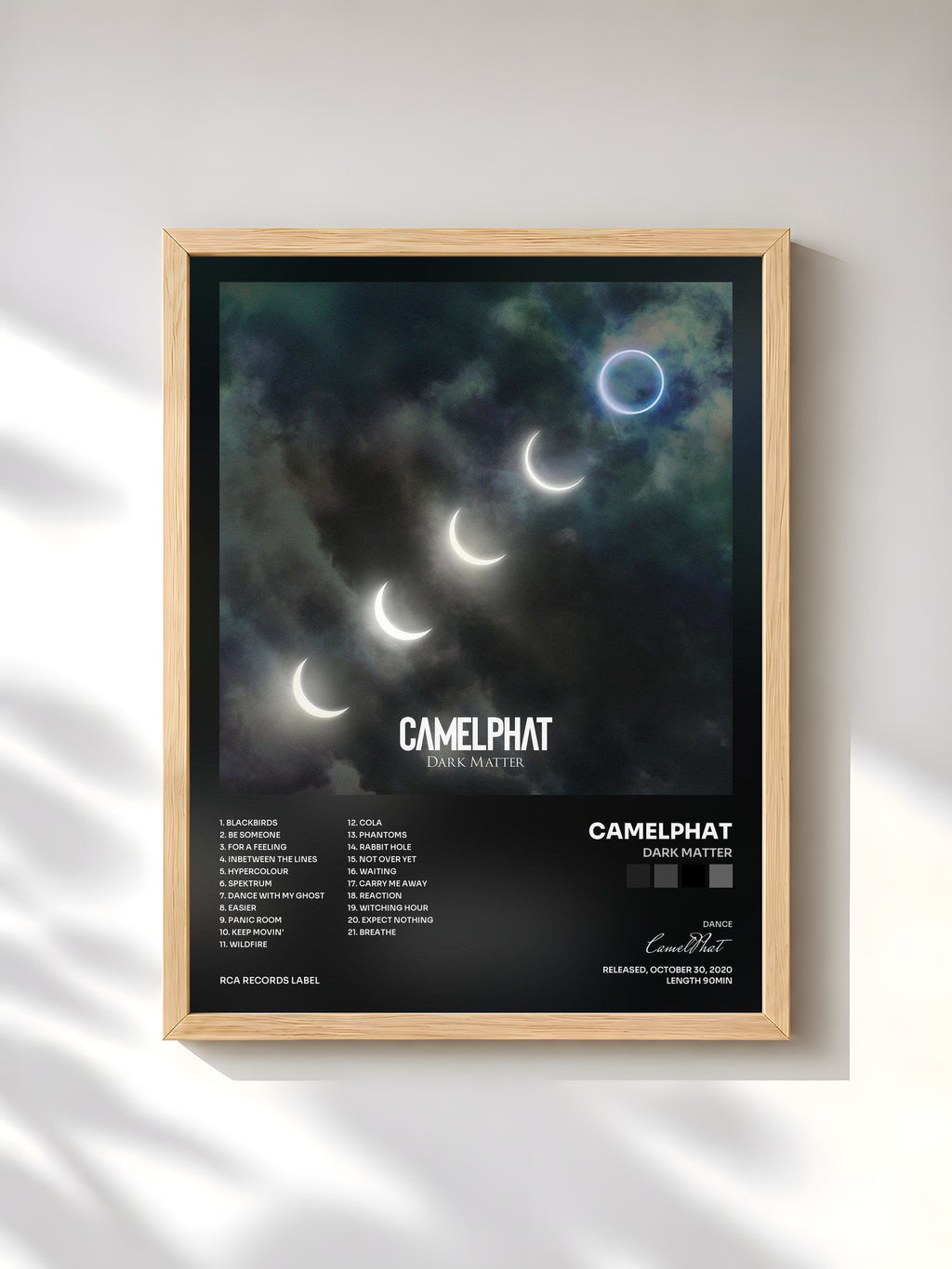#bois Tableau de l'album Dark Matter de CamelPhat, cadre en bois brut, imprimé et encadré en France