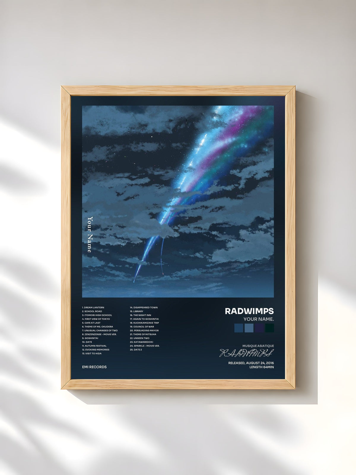 #bois Tableau de l'album Your Name. de RADWIMPS, cadre en bois brut, imprimé et encadré en France