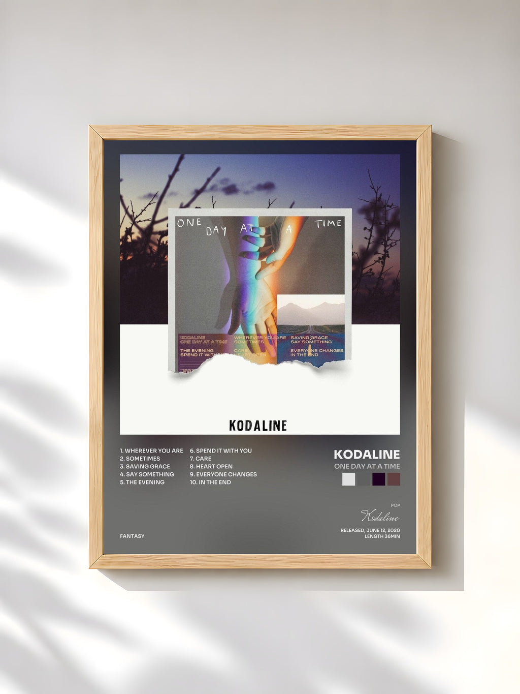 #bois Tableau de l'album One Day At A Time de Kodaline, cadre en bois brut, imprimé et encadré en France