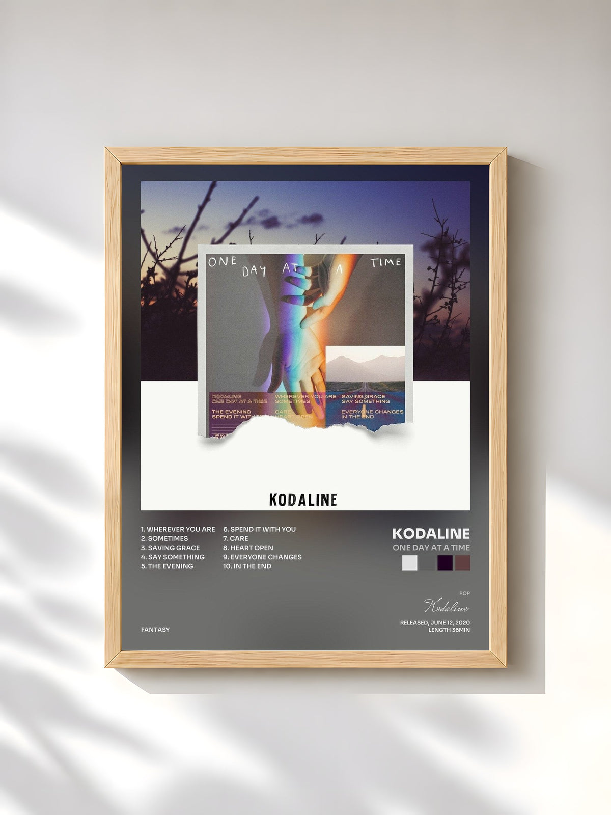 #bois Tableau de l'album One Day At A Time de Kodaline, cadre en bois brut, imprimé et encadré en France