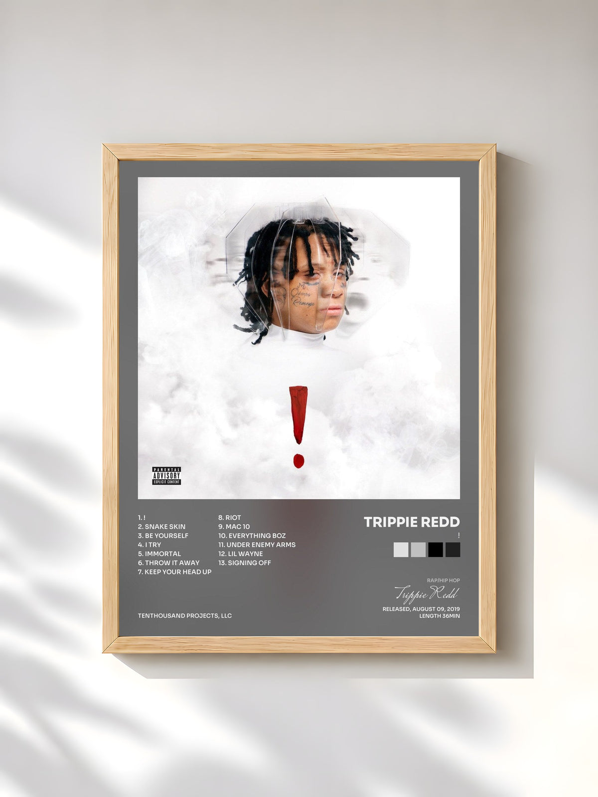 #bois Tableau de l'album ! de Trippie Redd, cadre en bois brut, imprimé et encadré en France