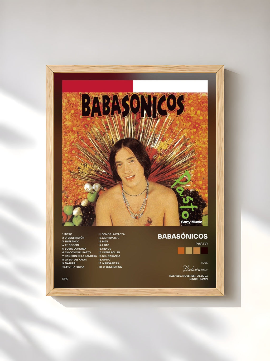 #bois Tableau de l'album Pasto de Babasónicos, cadre en bois brut, imprimé et encadré en France