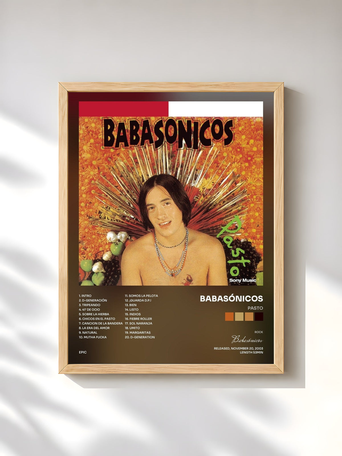 #bois Tableau de l'album Pasto de Babasónicos, cadre en bois brut, imprimé et encadré en France
