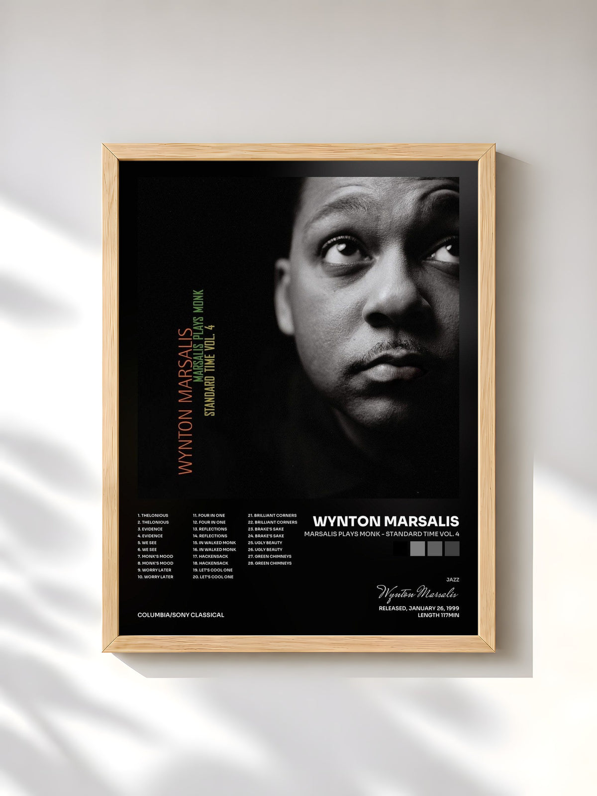 #bois Tableau de l'album Marsalis Plays Monk: Standard Time Vol. 4 de Wynton Marsalis, cadre en bois brut, imprimé et encadré en France